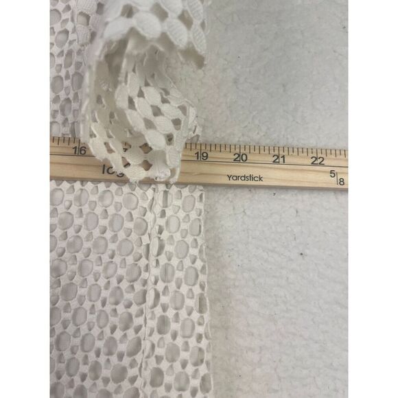 Tory Burch Crescent Guipure Lace Pleated Back Short Sleeve Top Off‎ White Size 4 - Picture 5 of 9